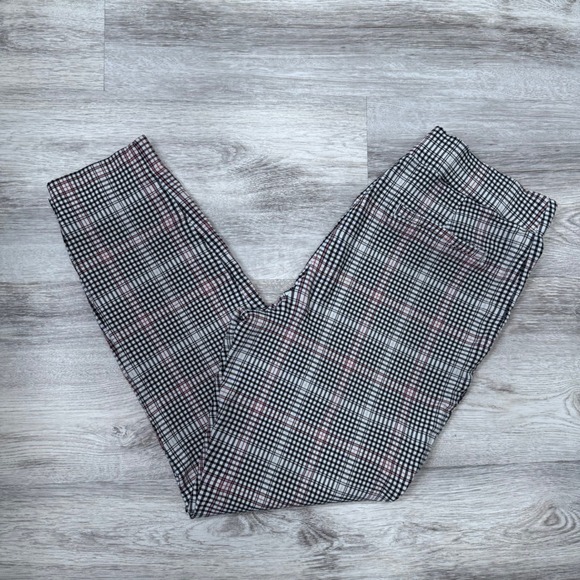 Maurice's Plaid Ankle Pants Career Casual Black White Red Short Size Large - Picture 1 of 12